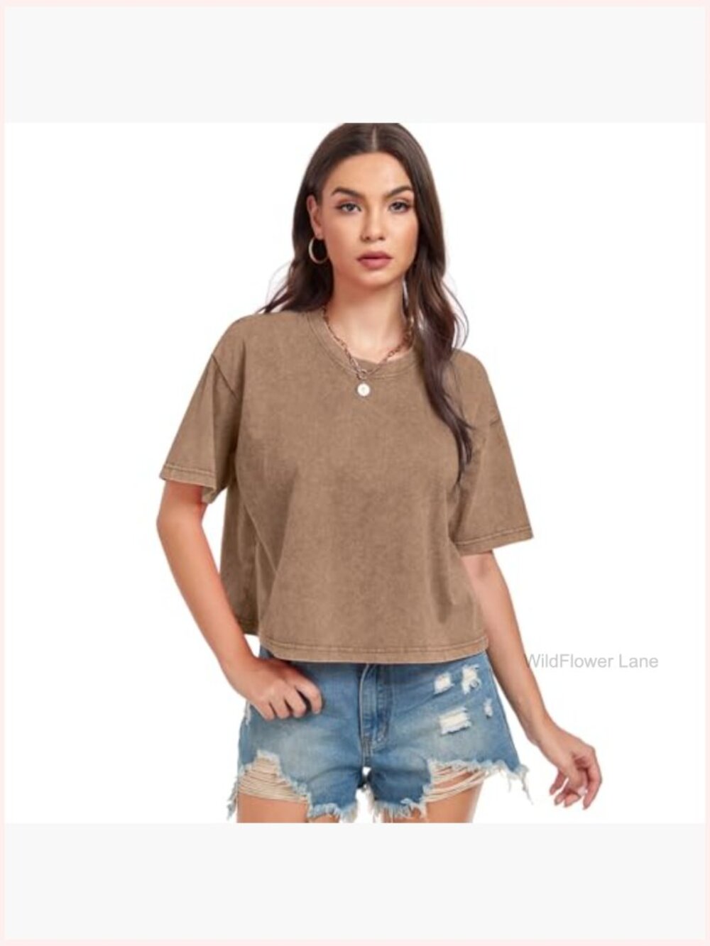 Acid Wash Cropped Tee Short Sleeve Baggy Cotton T-Shirt Vintage Basic Top - Picture 3 of 7